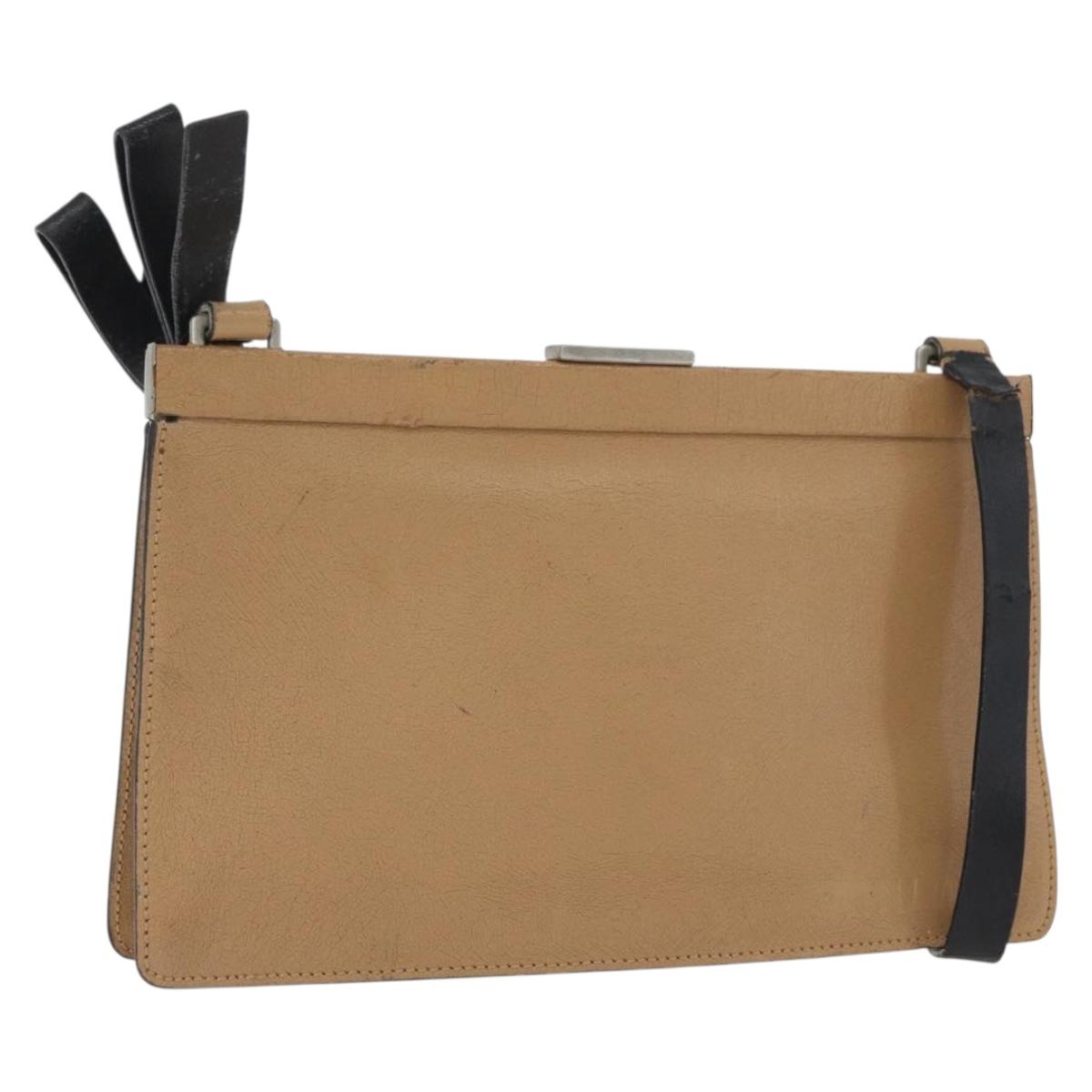 Miu Miu Shoulder Bag Leather Beige Silver Auth bs33441