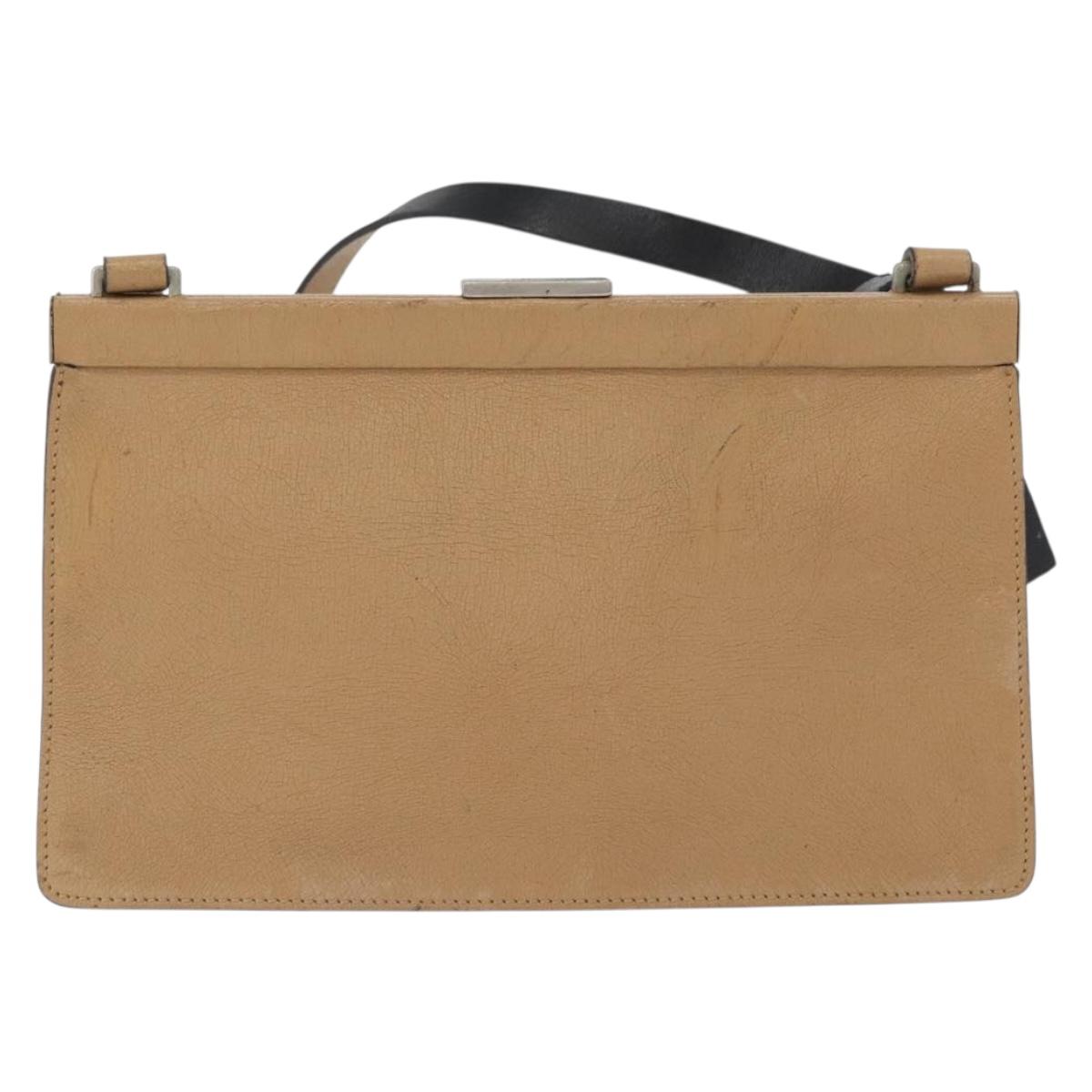 Miu Miu Shoulder Bag Leather Beige Silver Auth bs33441
