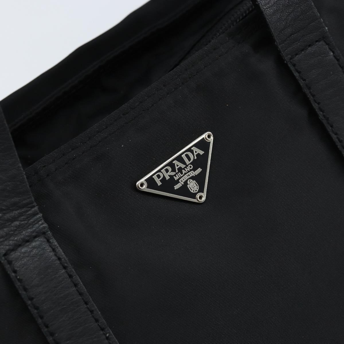 PRADA Hand Bag Nylon Black Silver Auth bs33442