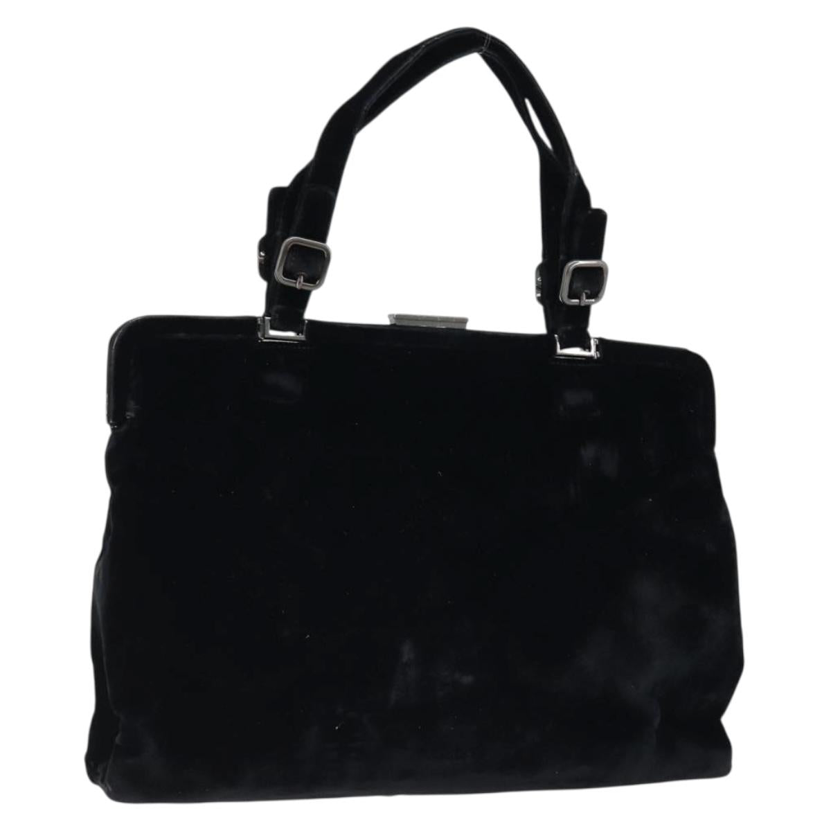 PRADA Hand Bag Velor Black Silver Auth bs33444