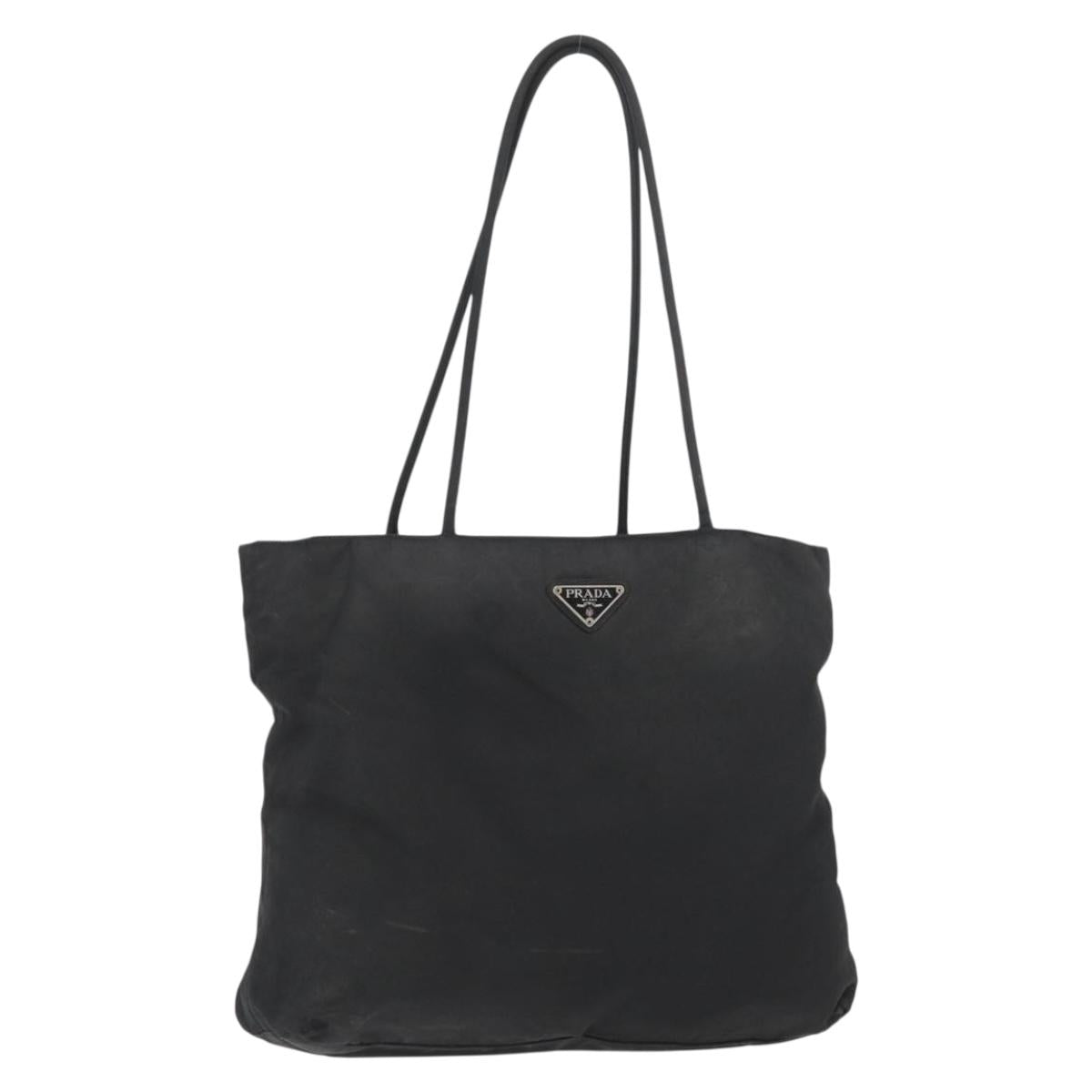 PRADA Hand Bag Nylon Black Silver Auth bs33448