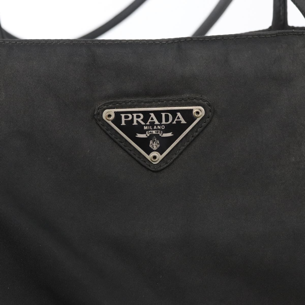 PRADA Hand Bag Nylon Black Silver Auth bs33448