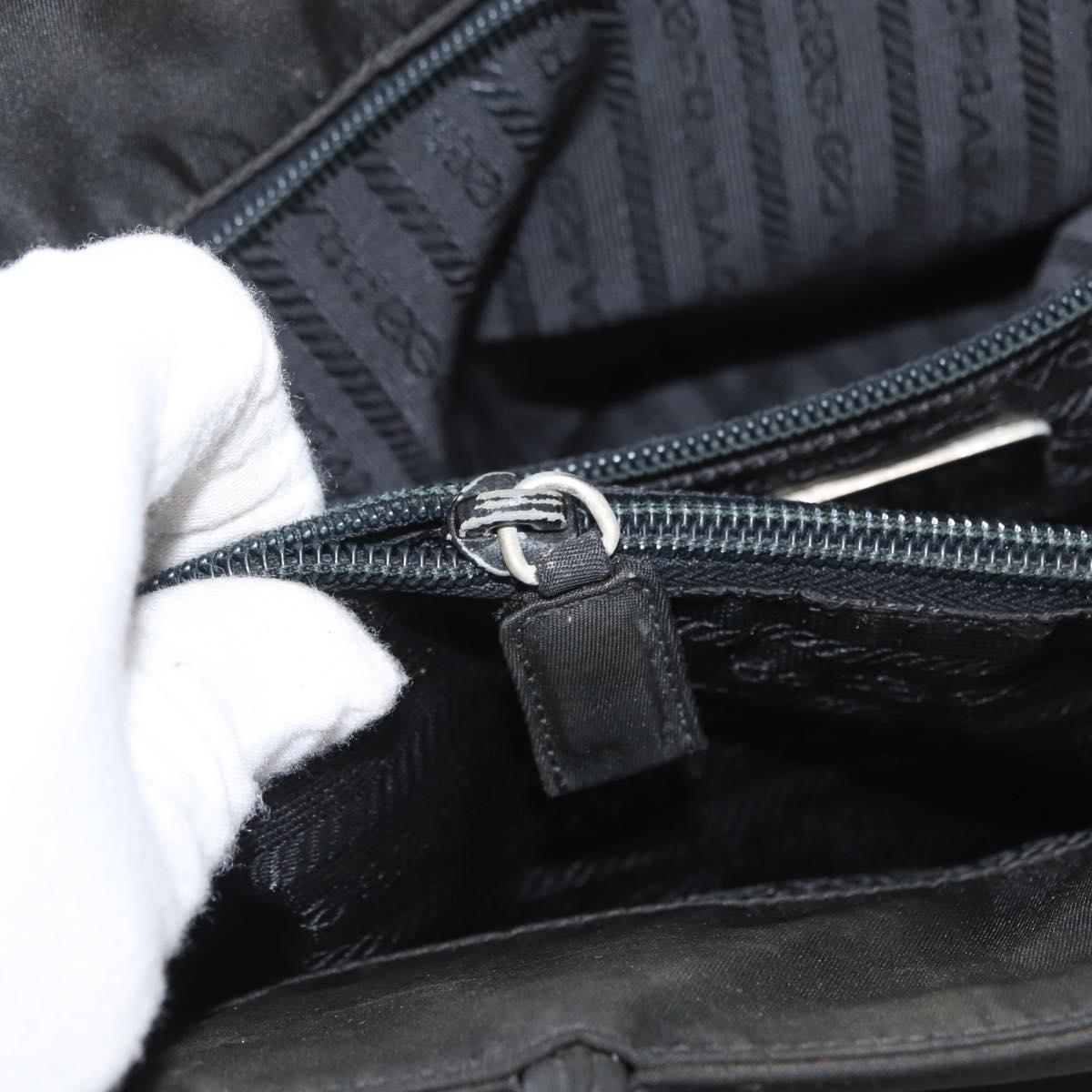 PRADA Hand Bag Nylon Black Silver Auth bs33448