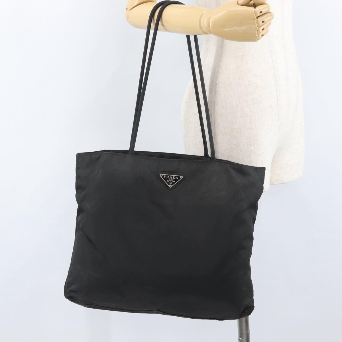 PRADA Hand Bag Nylon Black Silver Auth bs33448