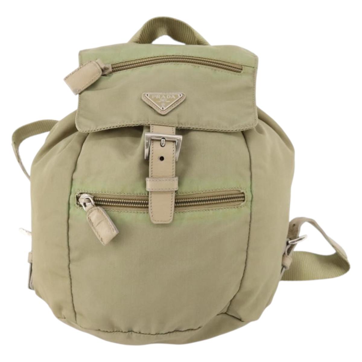 PRADA Backpack Nylon Beige Silver Auth bs33449