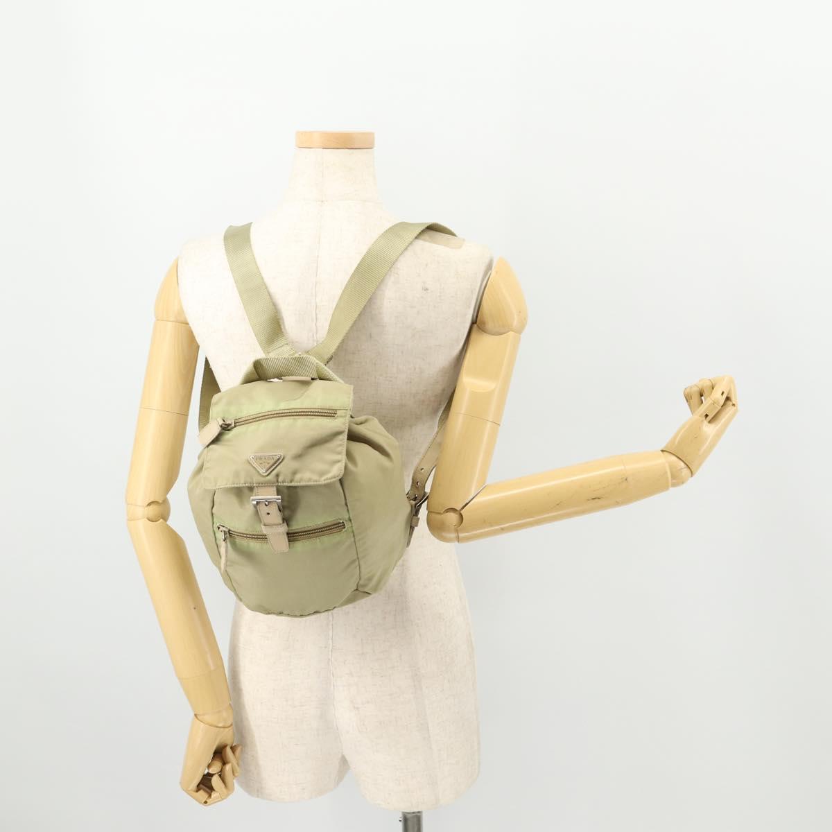 PRADA Backpack Nylon Beige Silver Auth bs33449