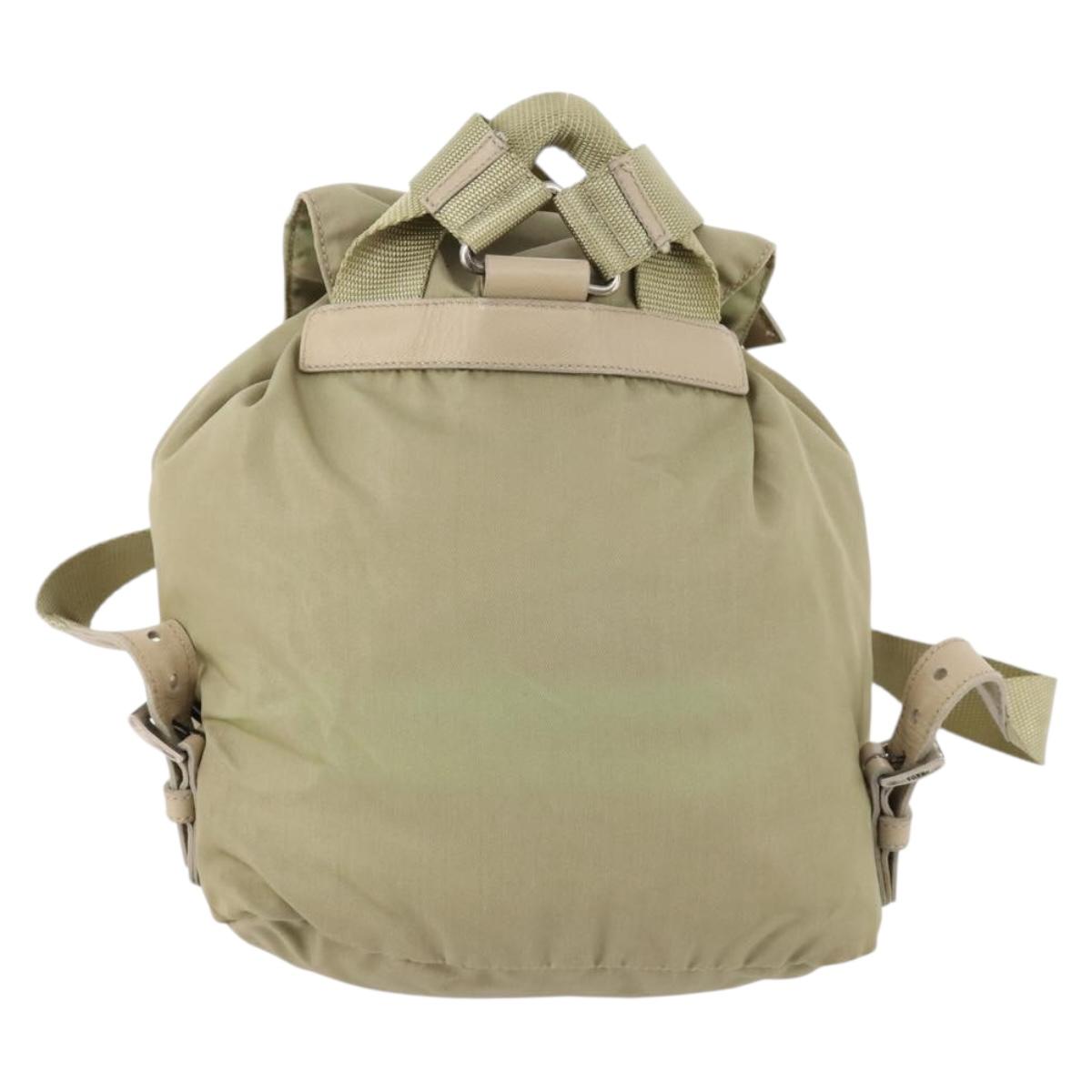 PRADA Backpack Nylon Beige Silver Auth bs33449