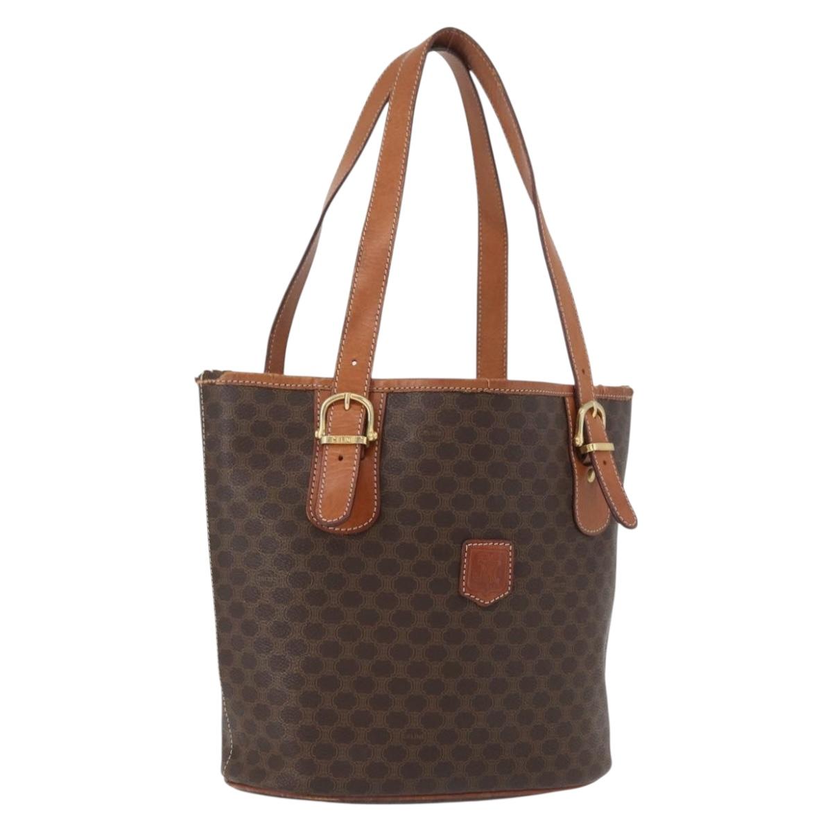 CELINE Macadam Canvas Tote Bag PVC Leather Brown Gold Auth bs33451
