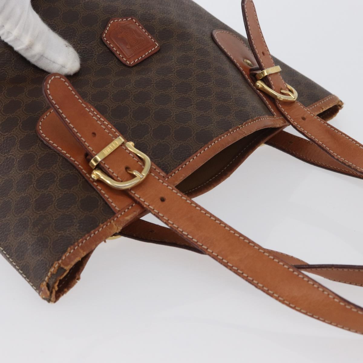 CELINE Macadam Canvas Tote Bag PVC Leather Brown Gold Auth bs33451
