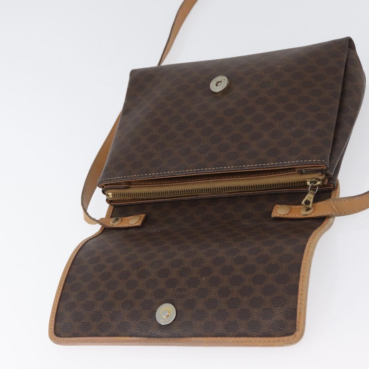 CELINE Macadam Canvas Shoulder Bag PVC Leather Brown Gold Auth bs33452
