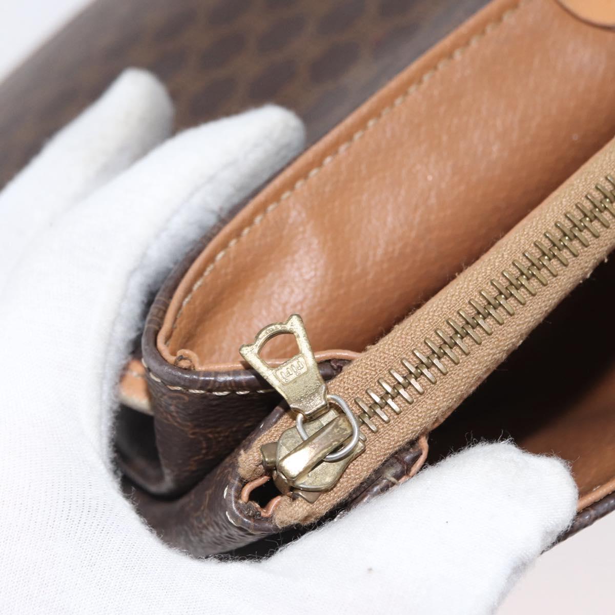 CELINE Macadam Canvas Shoulder Bag PVC Leather Brown Gold Auth bs33452