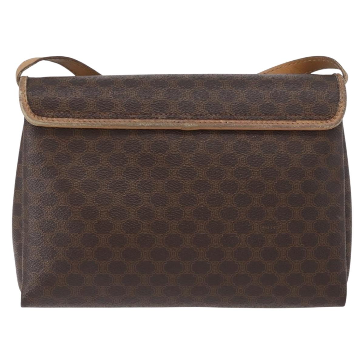 CELINE Macadam Canvas Shoulder Bag PVC Leather Brown Gold Auth bs33452