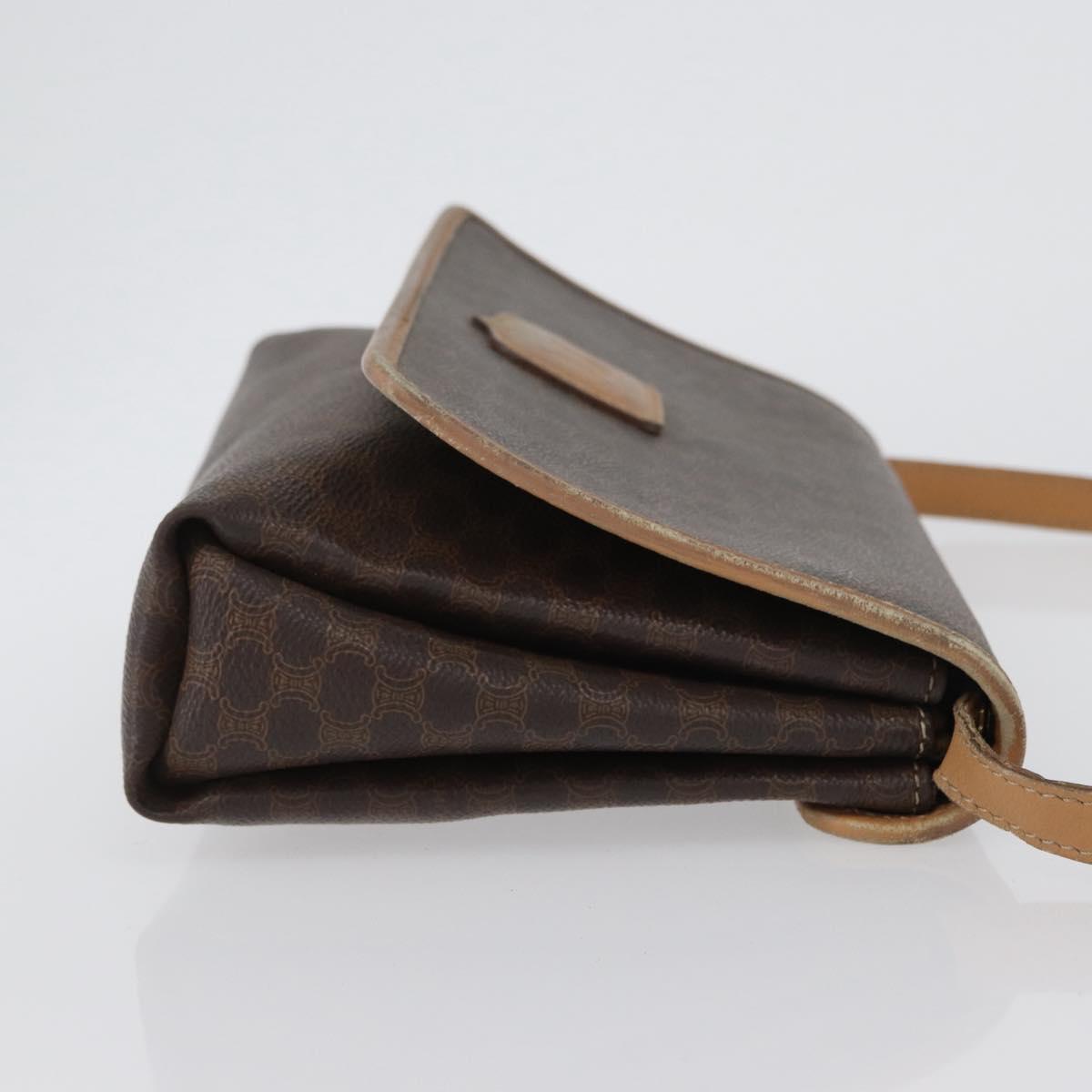 CELINE Macadam Canvas Shoulder Bag PVC Leather Brown Gold Auth bs33452