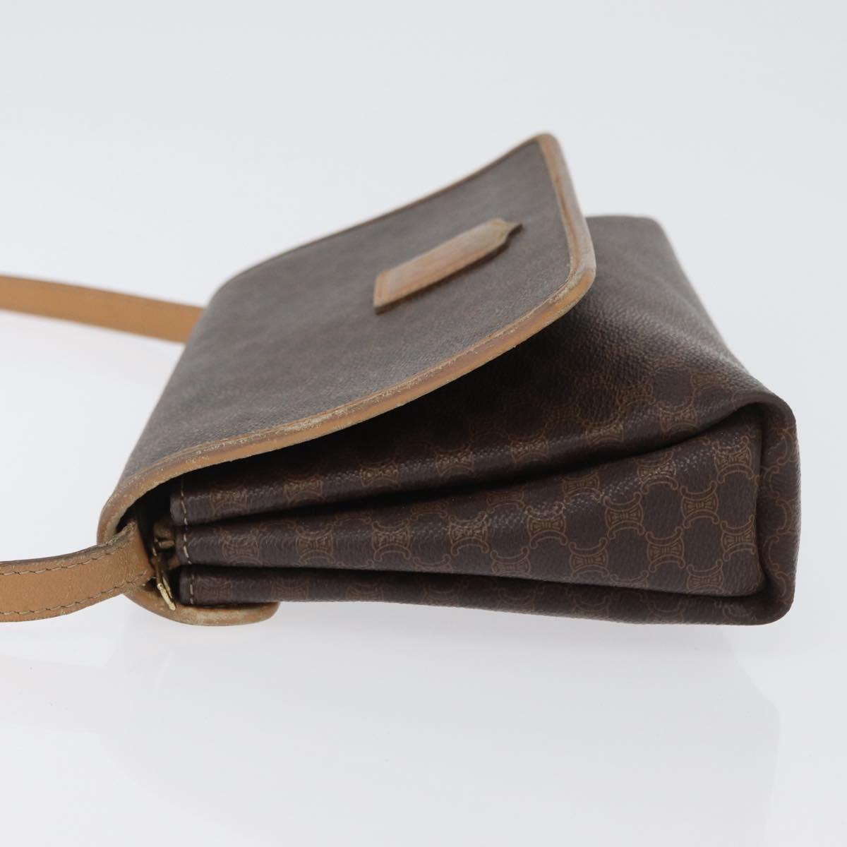 CELINE Macadam Canvas Shoulder Bag PVC Leather Brown Gold Auth bs33452