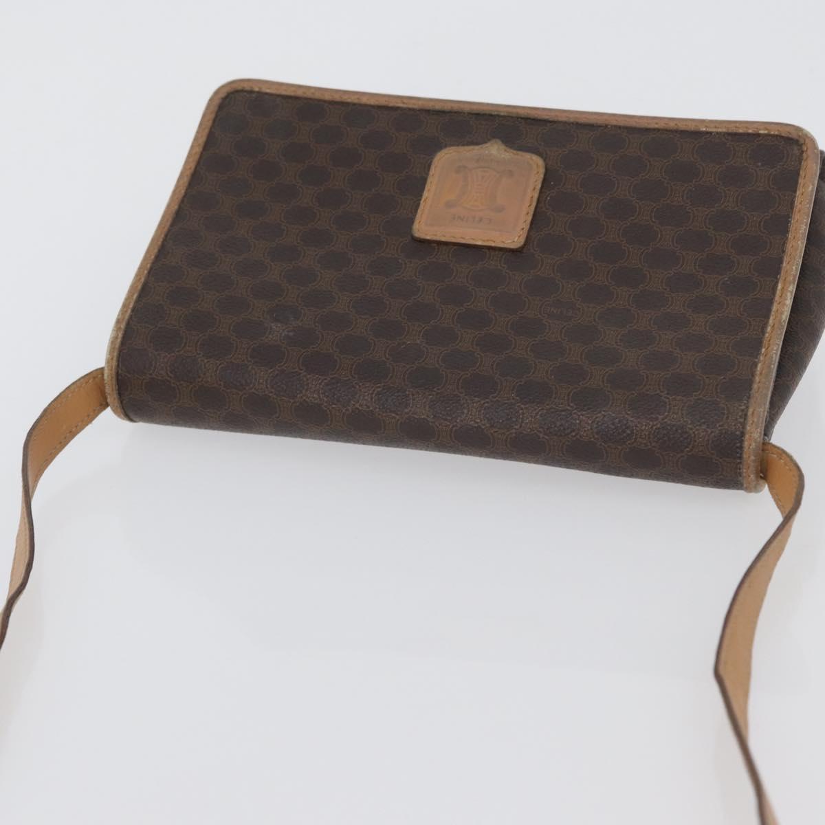CELINE Macadam Canvas Shoulder Bag PVC Leather Brown Gold Auth bs33452