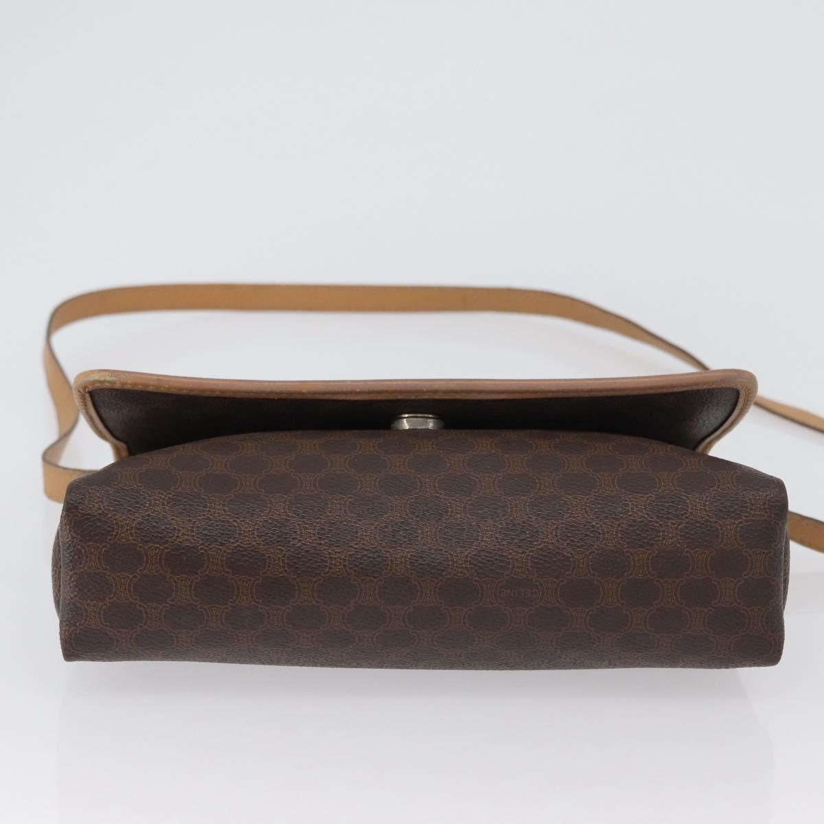 CELINE Macadam Canvas Shoulder Bag PVC Leather Brown Gold Auth bs33452