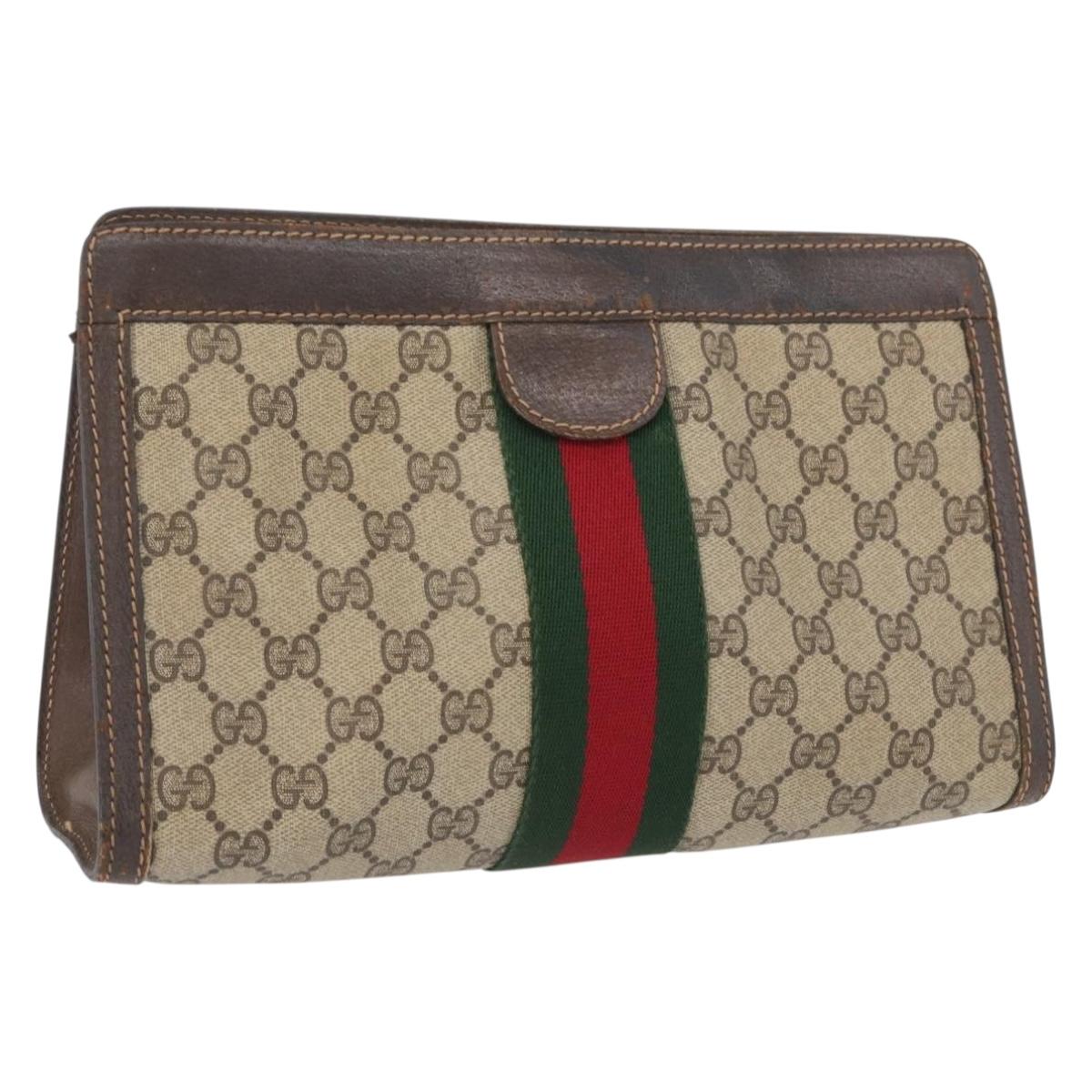 GUCCI GG Supreme Web Sherry Line Bag PVC Beige 41 011 2125 28 Auth bs33459