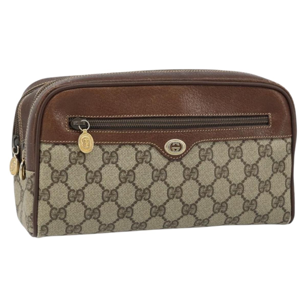 GUCCI GG Supreme Clutch Bag PVC Leather Beige Gold 014 58 6086 Auth bs33460