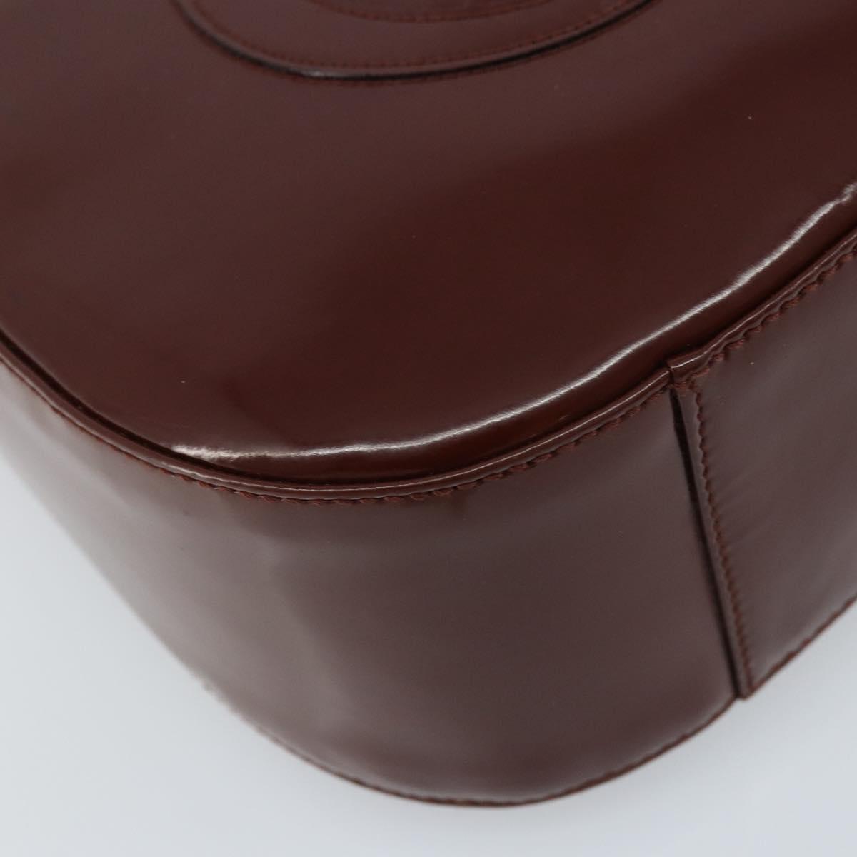 GUCCI Shoulder Bag Patent leather Brown Silver Auth bs33463
