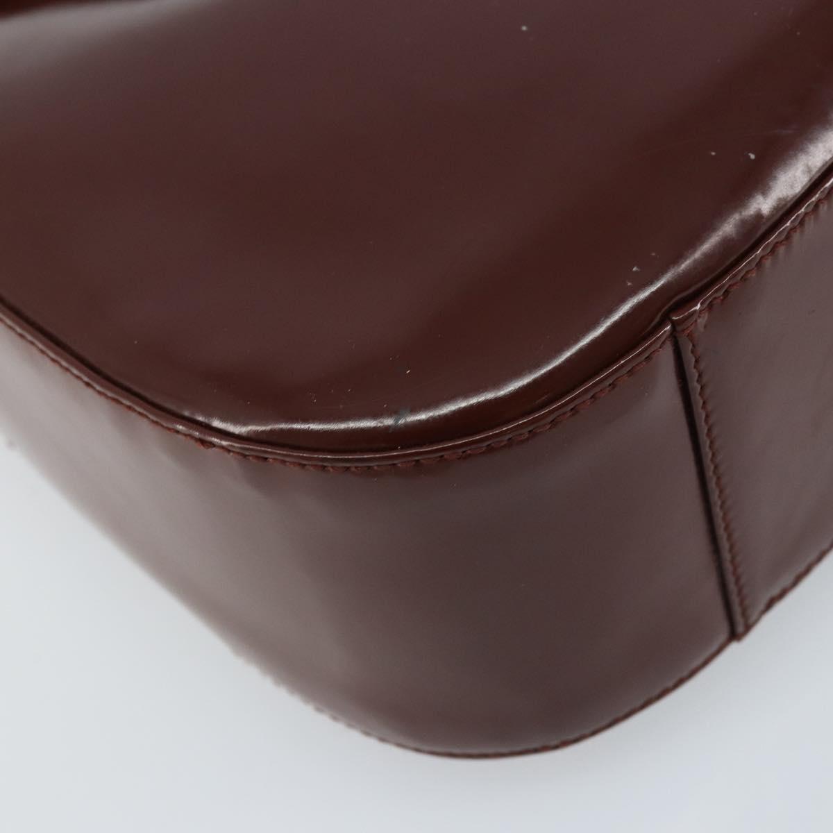 GUCCI Shoulder Bag Patent leather Brown Silver Auth bs33463