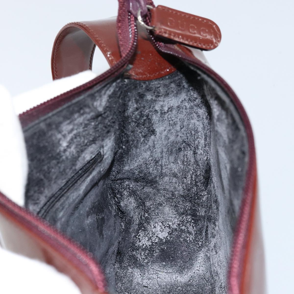 GUCCI Shoulder Bag Patent leather Brown Silver Auth bs33463