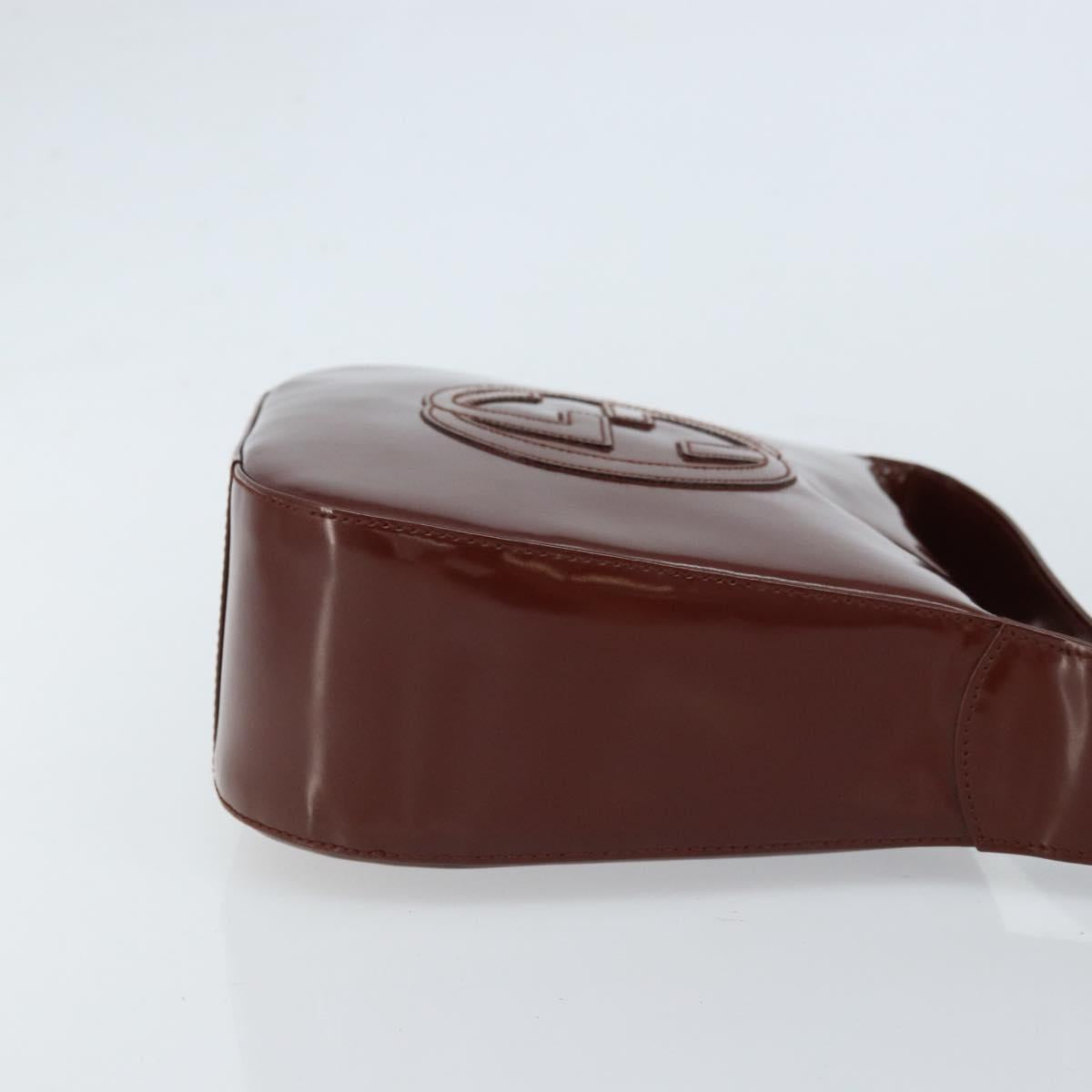 GUCCI Shoulder Bag Patent leather Brown Silver Auth bs33463