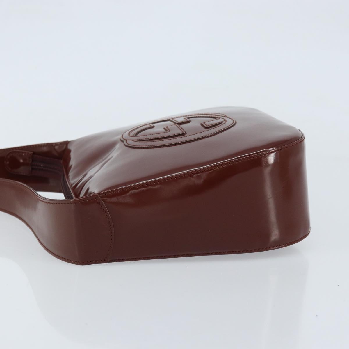 GUCCI Shoulder Bag Patent leather Brown Silver Auth bs33463