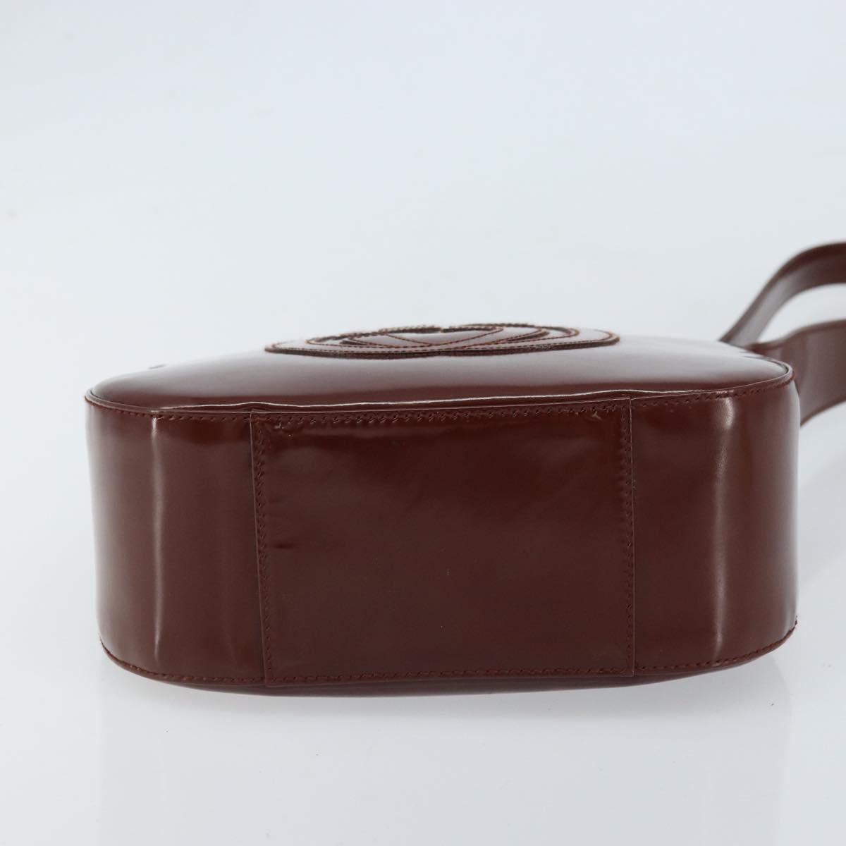 GUCCI Shoulder Bag Patent leather Brown Silver Auth bs33463