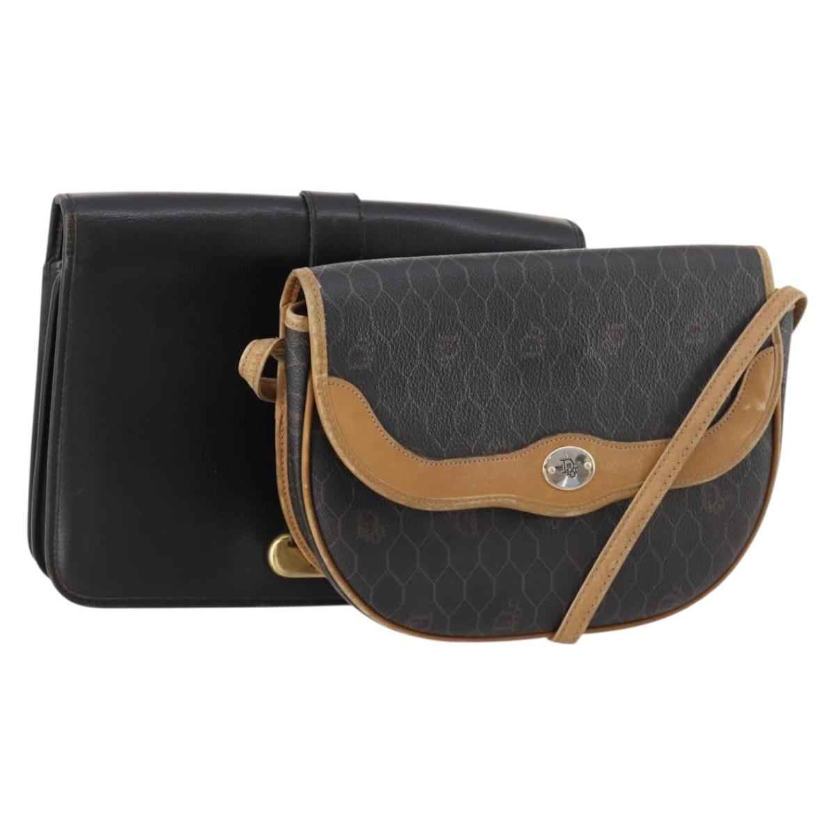 Christian Dior Honeycomb Canvas Bag Leather PVC 2 Set Black Auth bs33467