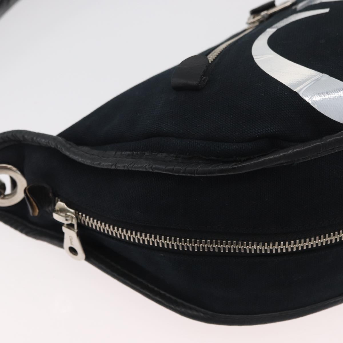 Chloe Shoulder Bag Canvas Black Silver Auth bs33468