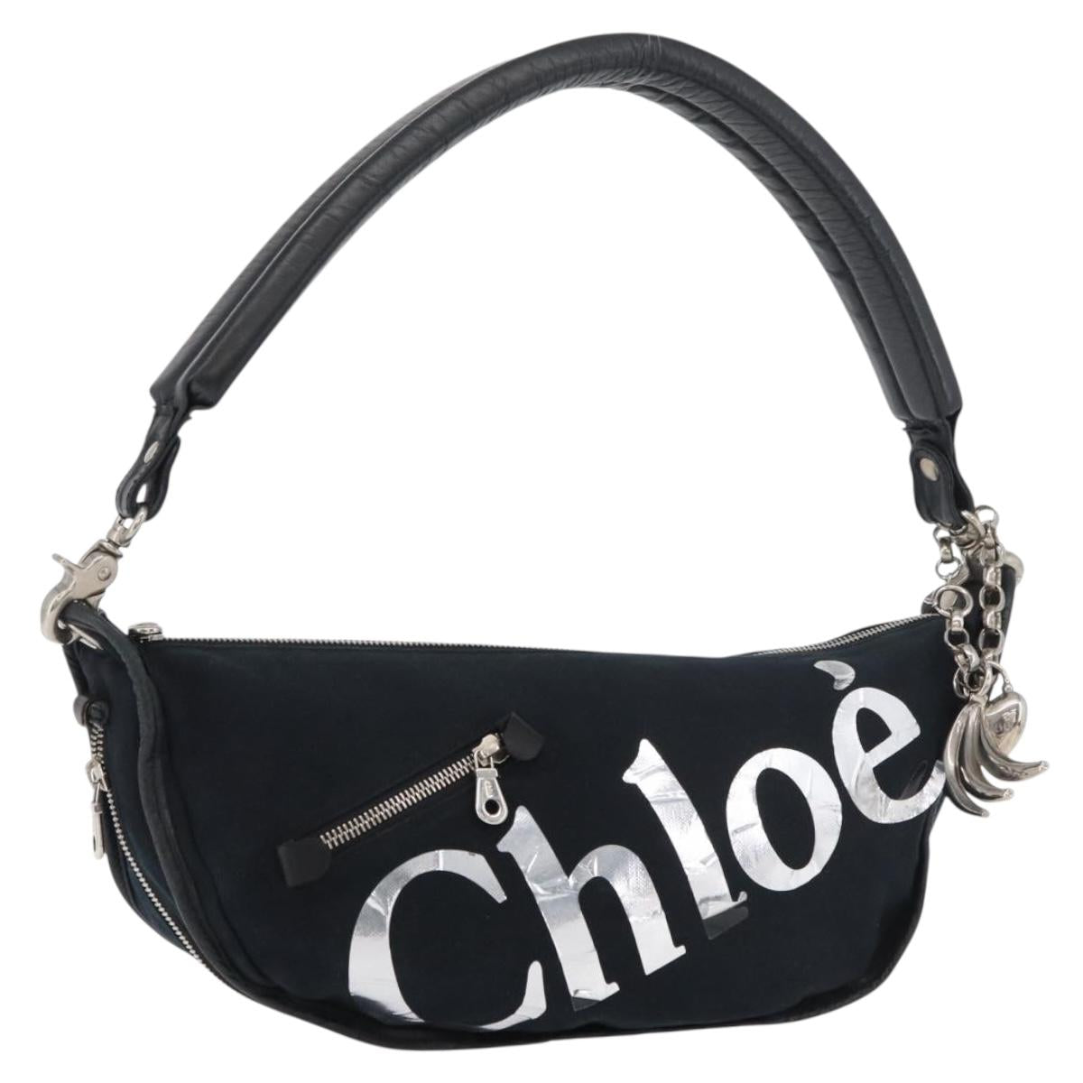 Chloe Shoulder Bag Canvas Black Silver Auth bs33468