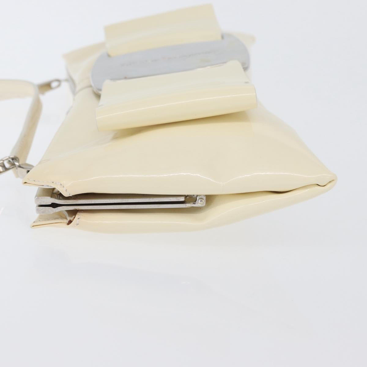 Salvatore Ferragamo Shoulder Bag Patent leather Cream Silver Auth bs33471
