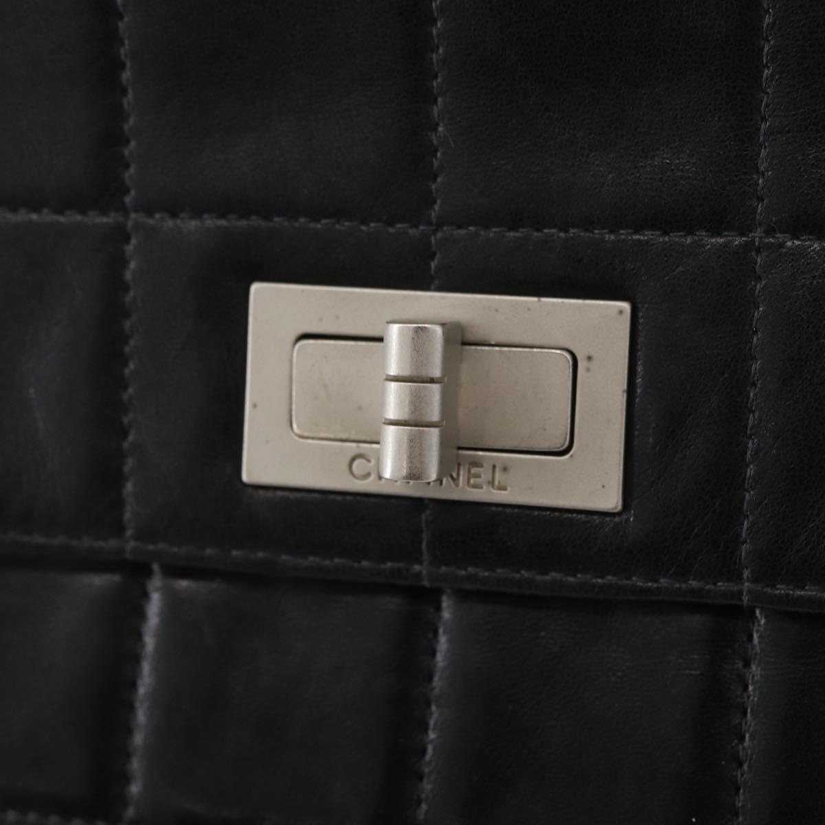 CHANEL Choco Bar Chain Shoulder Bag Lamb Skin Black Silver CC Auth bs33473