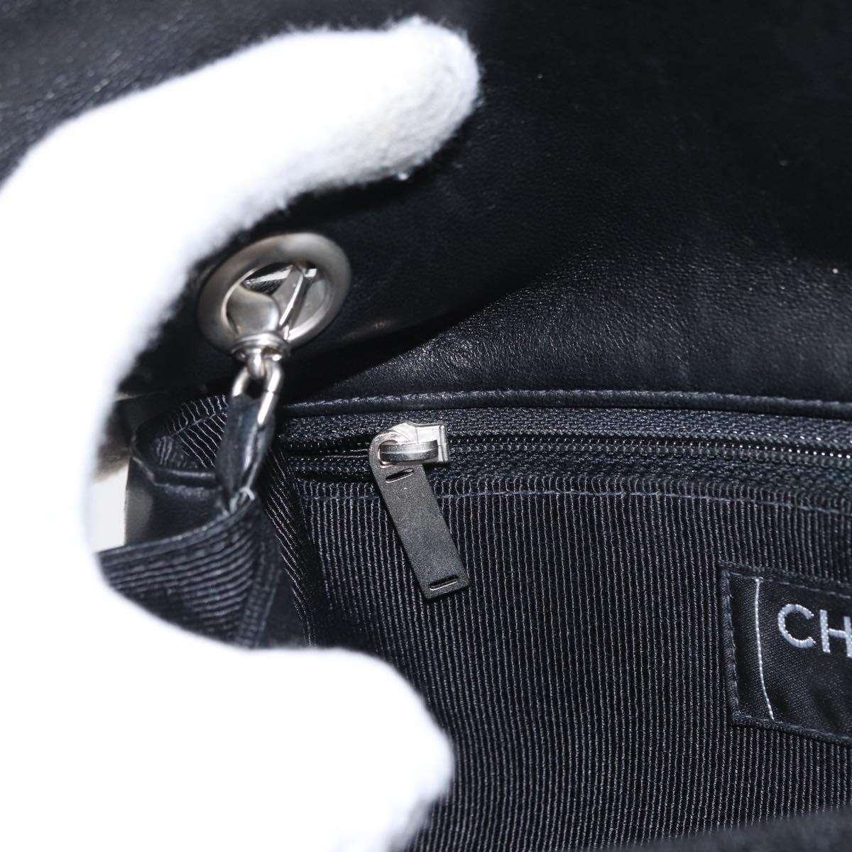 CHANEL Choco Bar Chain Shoulder Bag Lamb Skin Black Silver CC Auth bs33473