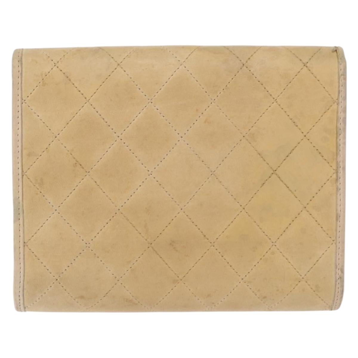 CHANEL Matelasse Chain Shoulder Bag Lamb Skin Beige Gold CC Auth bs33475