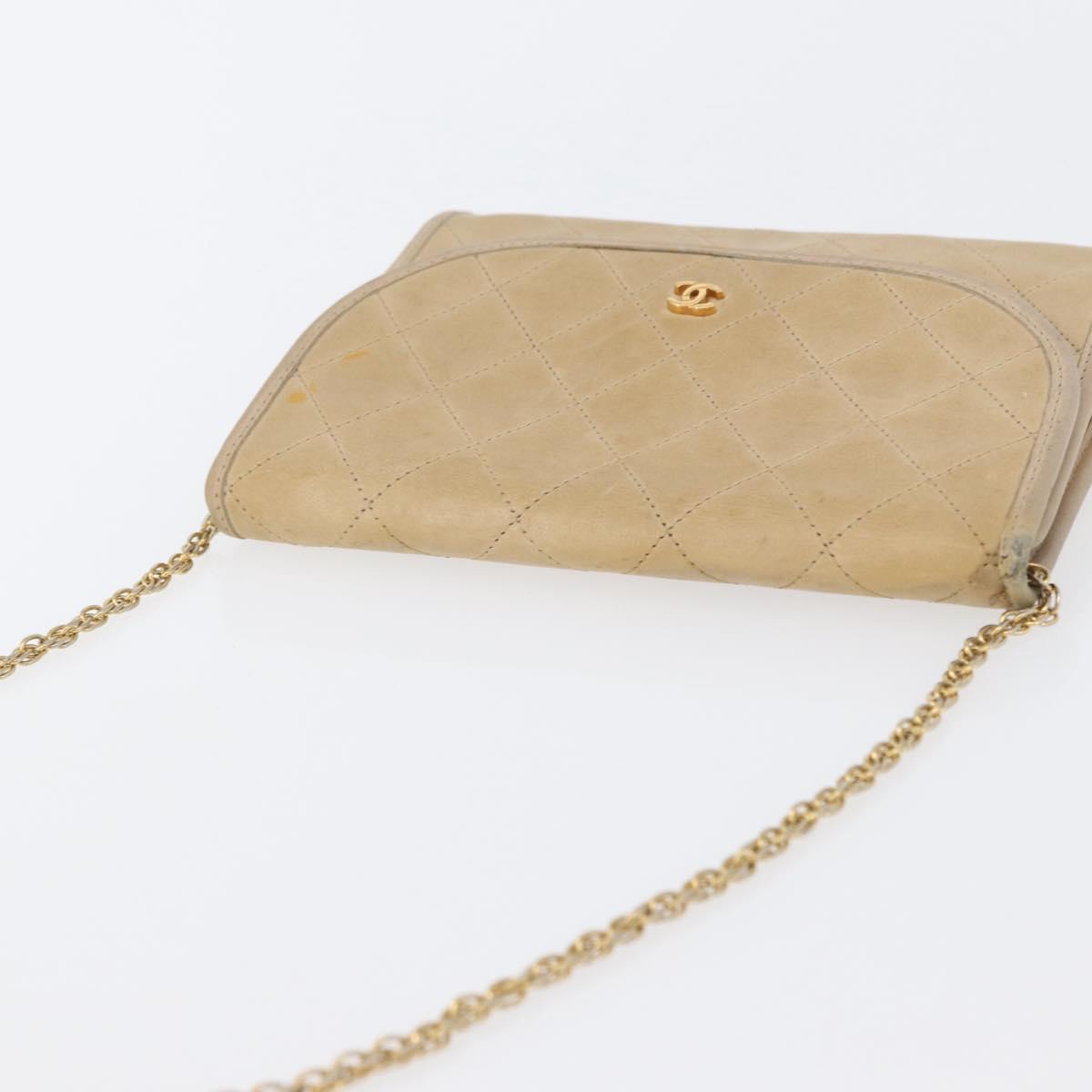 CHANEL Matelasse Chain Shoulder Bag Lamb Skin Beige Gold CC Auth bs33475