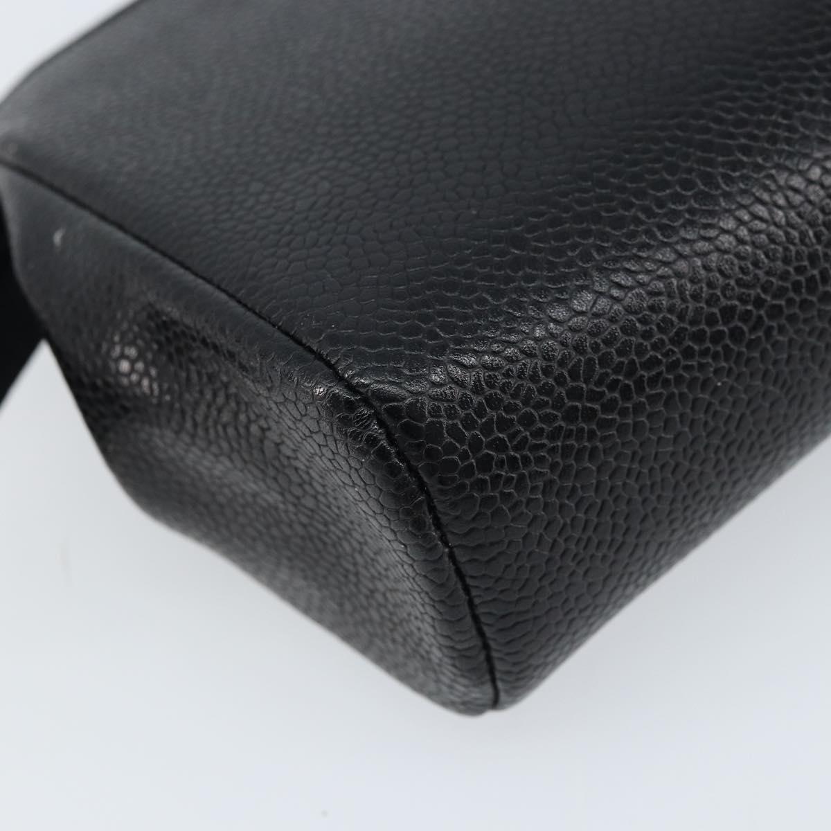 CHANEL Pouch Caviar Skin Black Gold CC Auth bs33477
