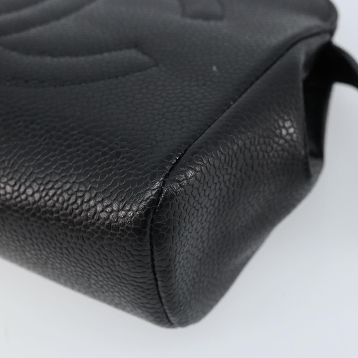 CHANEL Pouch Caviar Skin Black Gold CC Auth bs33477