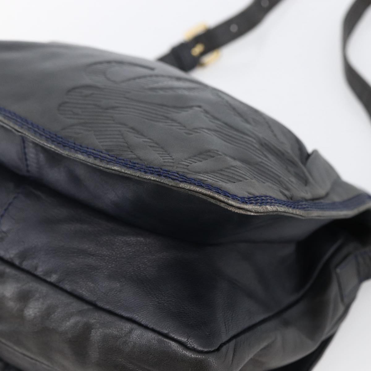 LOEWE Anagram Shoulder Bag Leather Navy Gold Auth bs33483