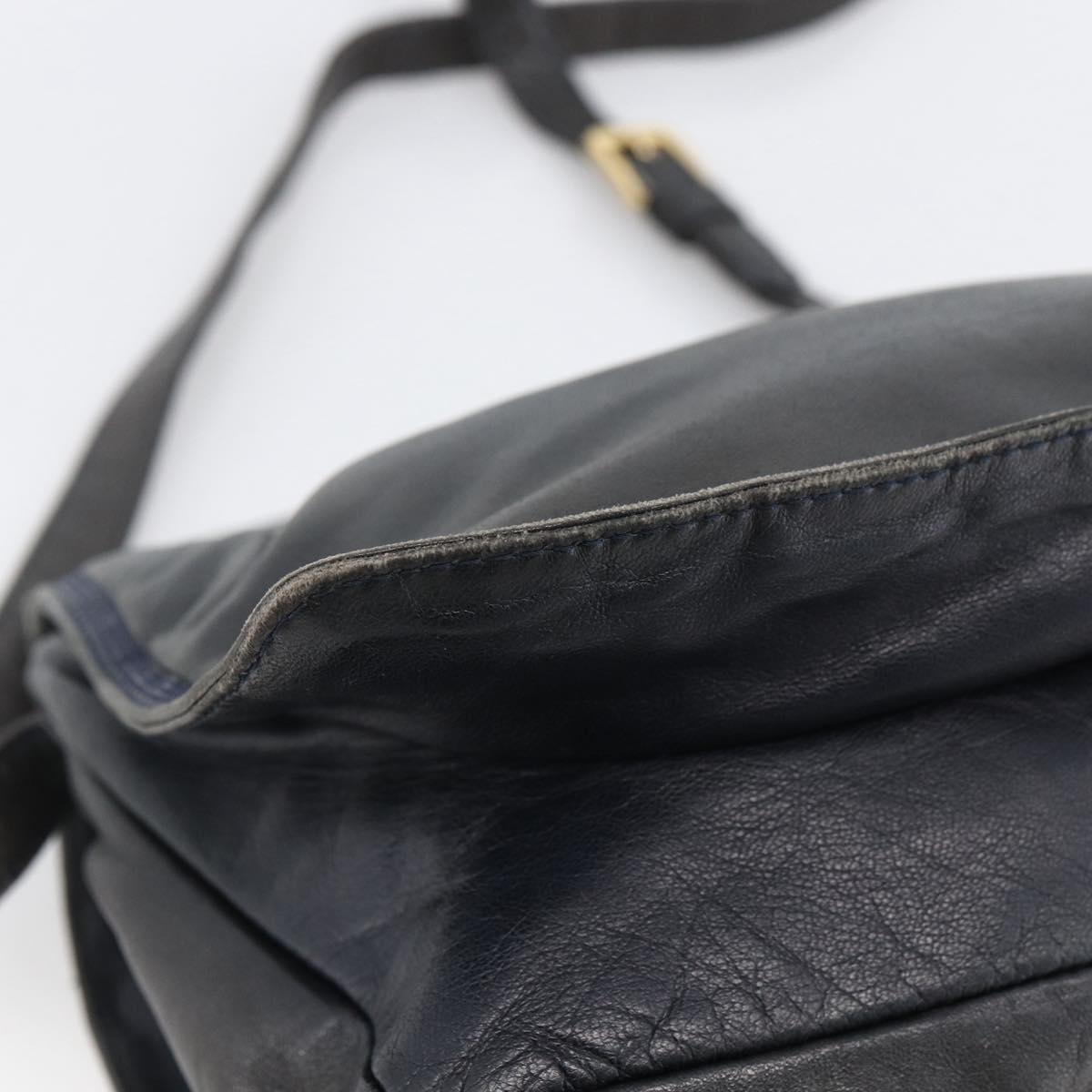 LOEWE Anagram Shoulder Bag Leather Navy Gold Auth bs33483