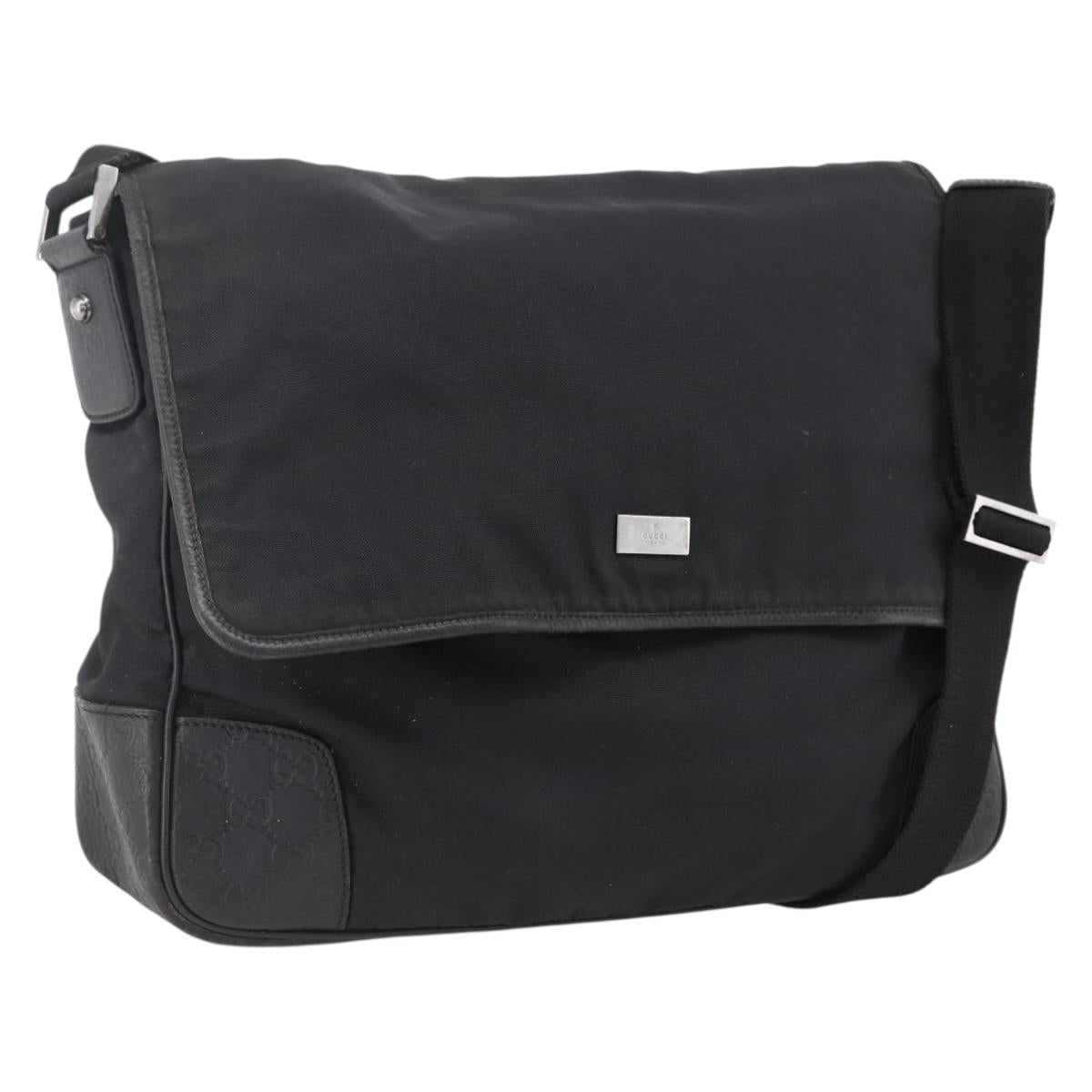 GUCCI Guccissima Shoulder Bag Canvas Black Silver 162410 Auth bs33484