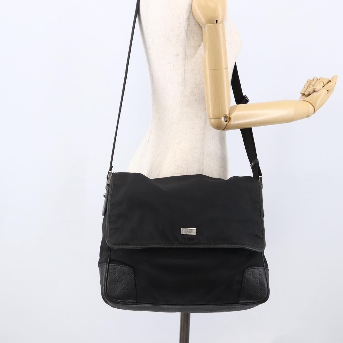 GUCCI Guccissima Shoulder Bag Canvas Black Silver 162410 Auth bs33484