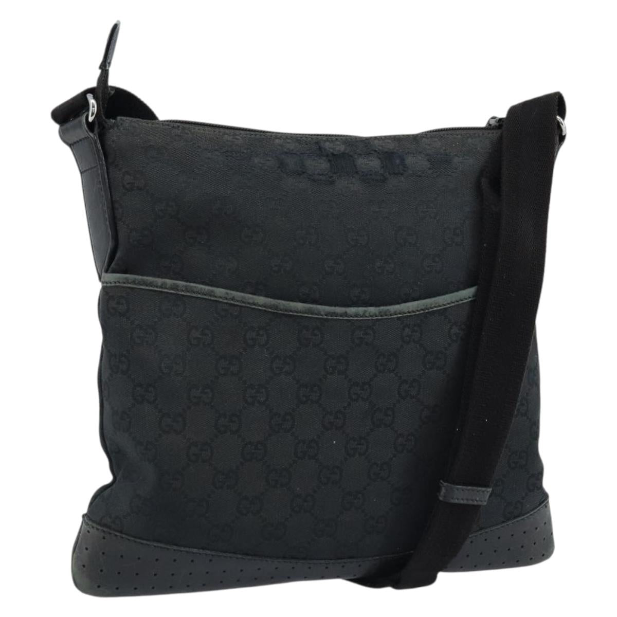 GUCCI GG Canvas Shoulder Bag Black Silver 145857 Auth bs33485