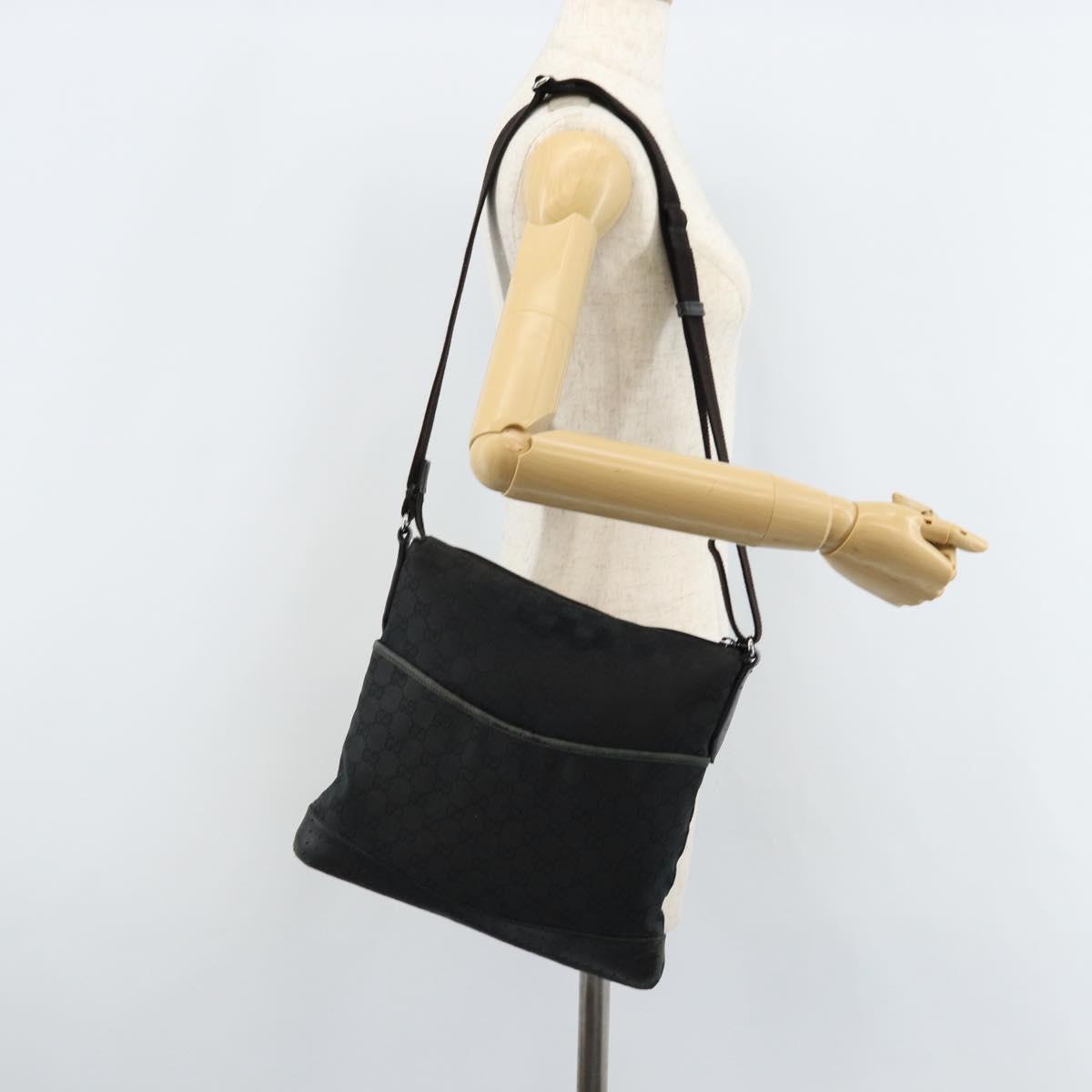 GUCCI GG Canvas Shoulder Bag Black Silver 145857 Auth bs33485