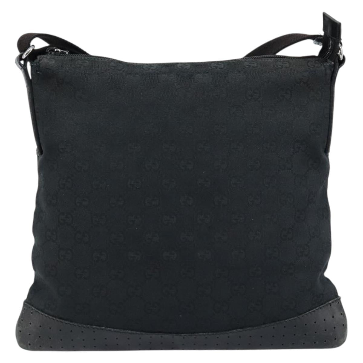 GUCCI GG Canvas Shoulder Bag Black Silver 145857 Auth bs33485