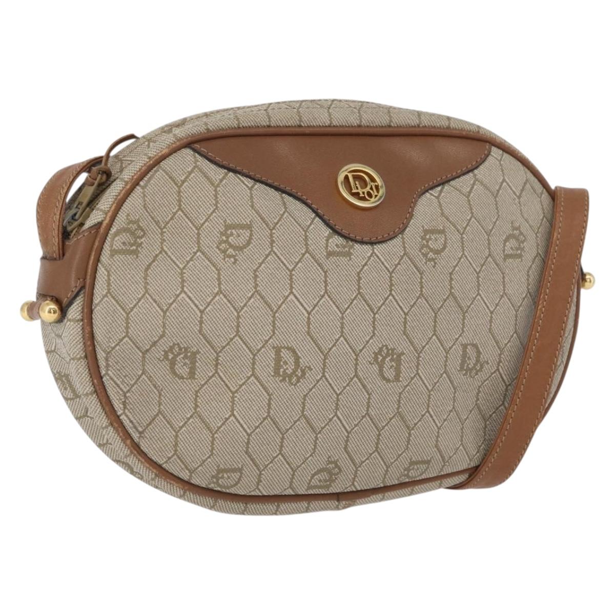 Christian Dior Honeycomb Canvas Shoulder Bag PVC Beige Gold Auth bs33486