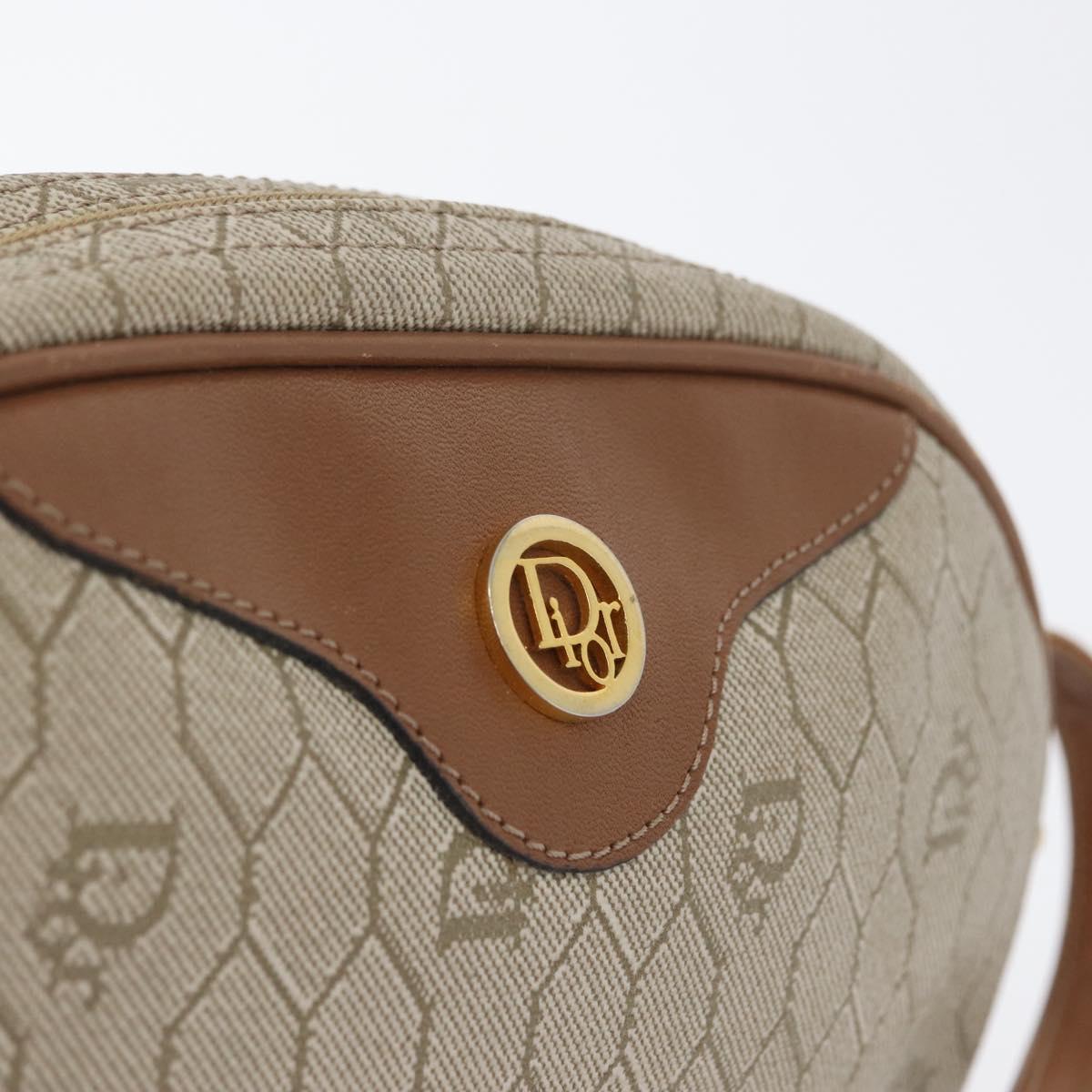 Christian Dior Honeycomb Canvas Shoulder Bag PVC Beige Gold Auth bs33486