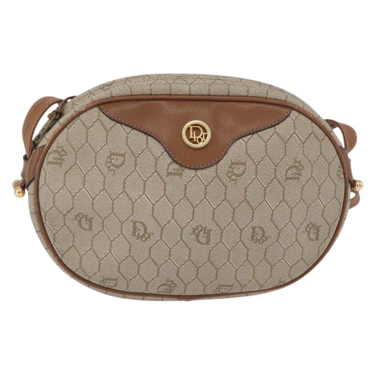Christian Dior Honeycomb Canvas Shoulder Bag PVC Beige Gold Auth bs33486