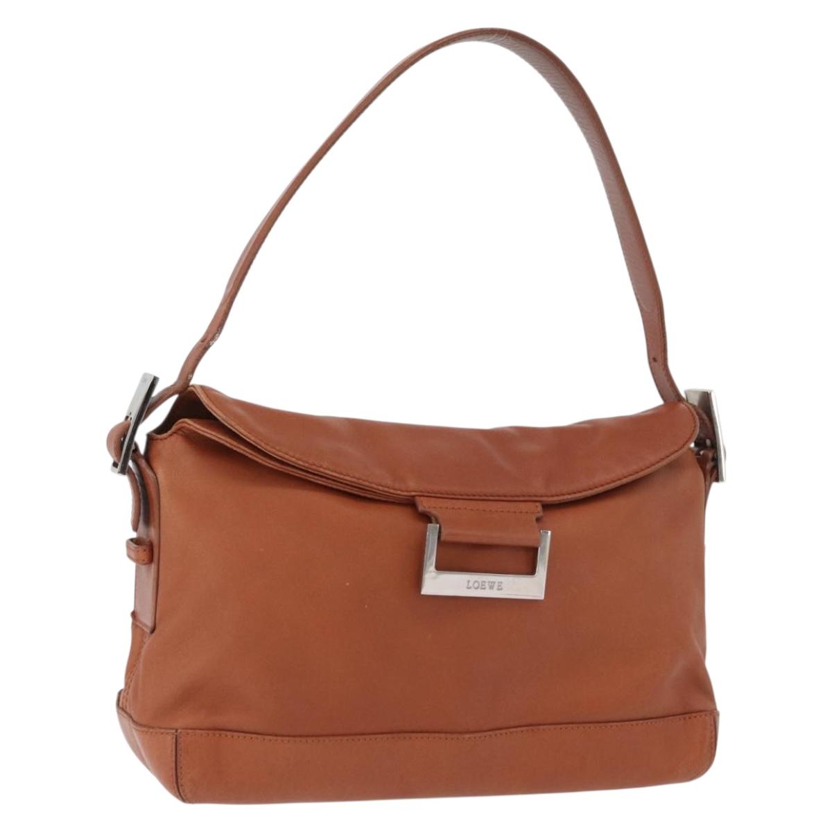 LOEWE Shoulder Bag Leather Brown Silver Auth bs33487