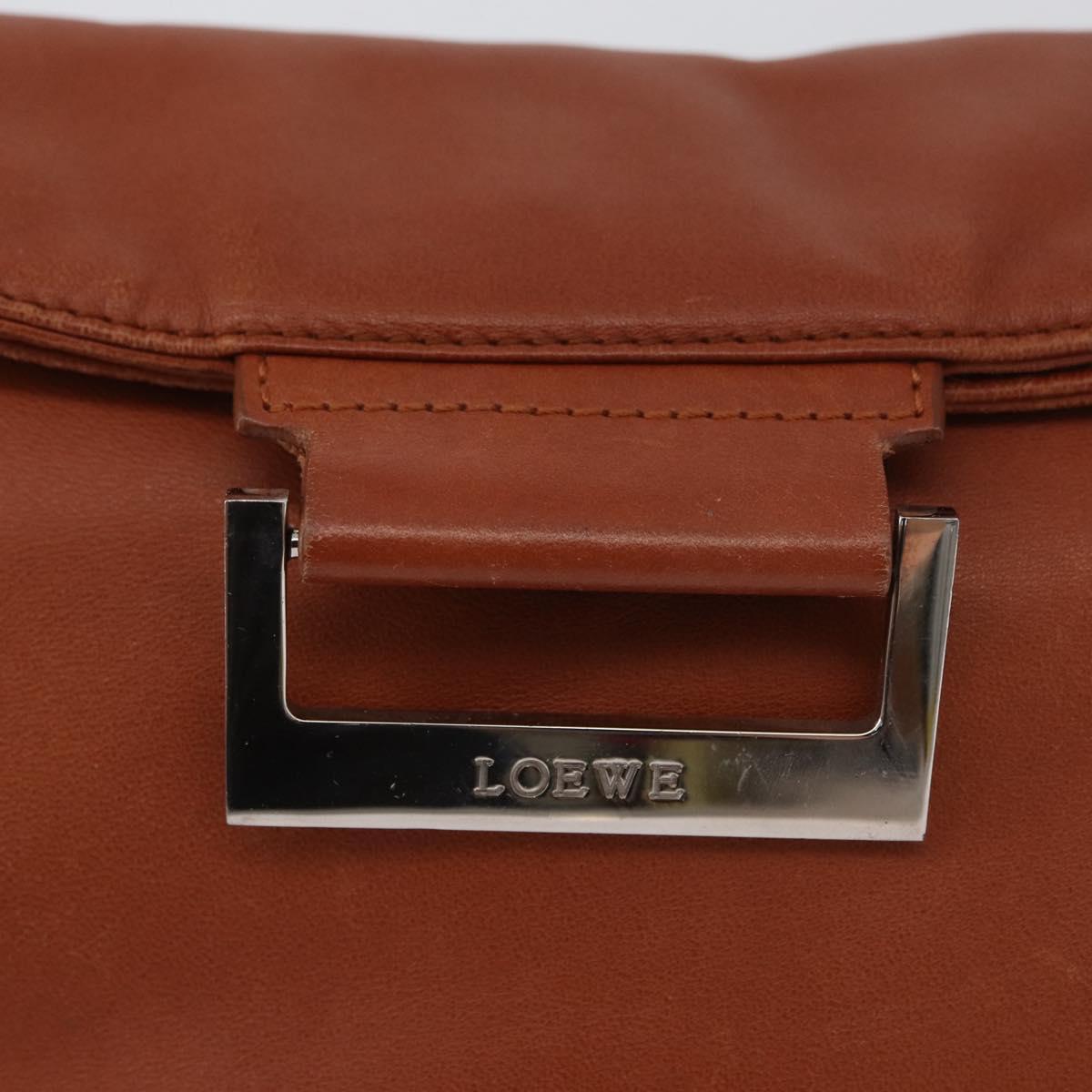 LOEWE Shoulder Bag Leather Brown Silver Auth bs33487